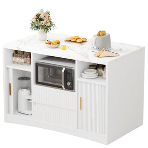Rolling Kitchen Island with Storage, Power Outlet & LED Light