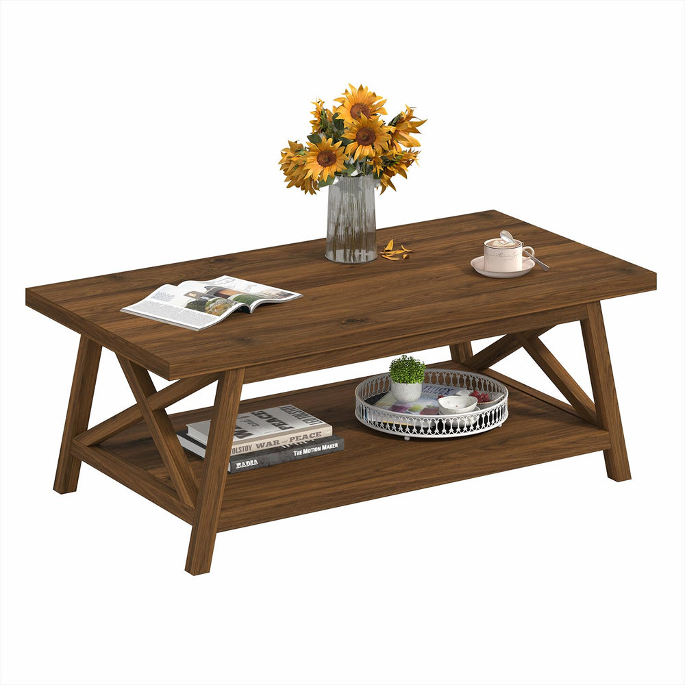 2-Tier Farmhouse Coffee Table with Storage