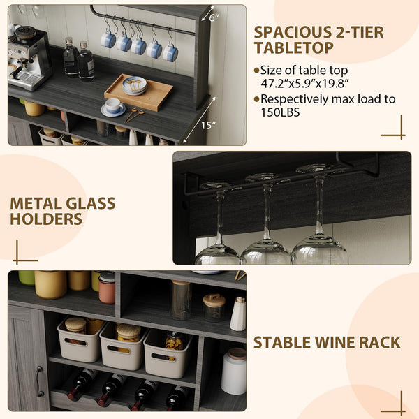 47" Farmhouse Coffee Bar Cabinet with Sliding Barn Door