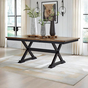 Farmhouse Dining Extension Table – Dark Brown & Black