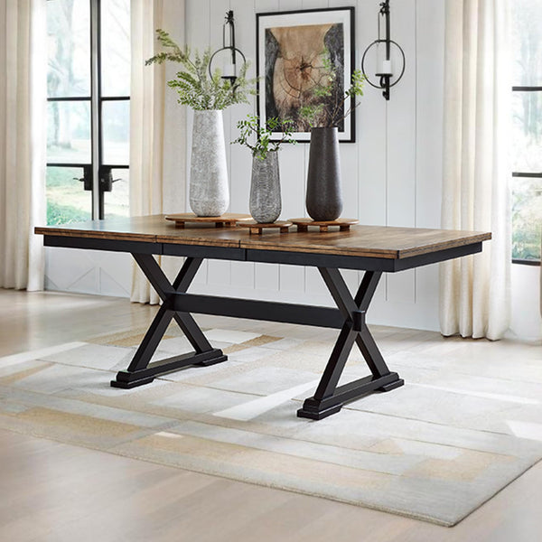 Farmhouse Dining Extension Table – Dark Brown & Black