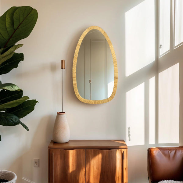 Handmade Rattan Boho Wall Mirror 31.5" x 18"