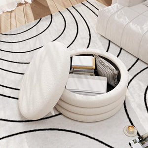 Round Sherpa Storage Ottoman Coffee Table