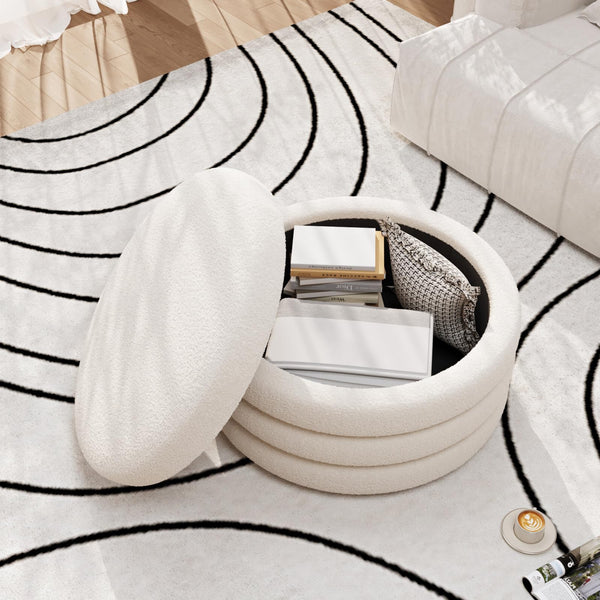 Round Sherpa Storage Ottoman Coffee Table