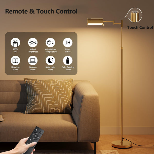 Dimmable LED Pharmacy Floor Lamp with Swing Arm