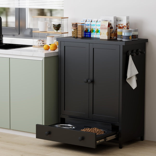 Metal Dog Feeding Station with Storage Cabinet and Elevated Bowls