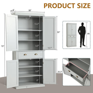 72" Kitchen Pantry Storage Cabinet with Drawer & Adjustable Shelves