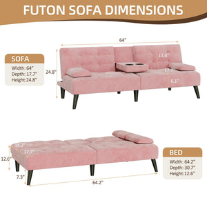 Velvet Futon Sofa Bed with Removable Armrests