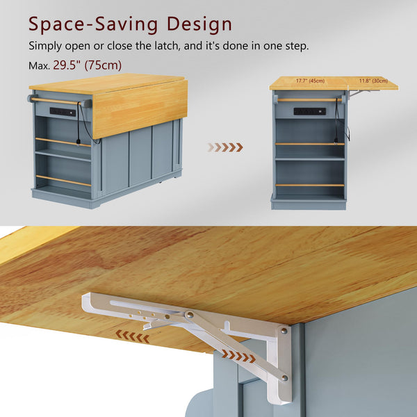 Rolling Kitchen Island with Drop Leaf & Power Outlet