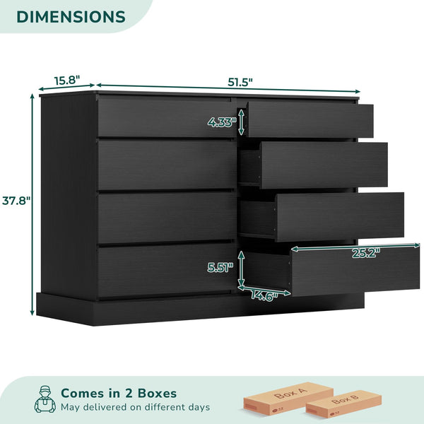 8-Drawer Double Dresser with TV Stand – Engineered Wood Storage Chest