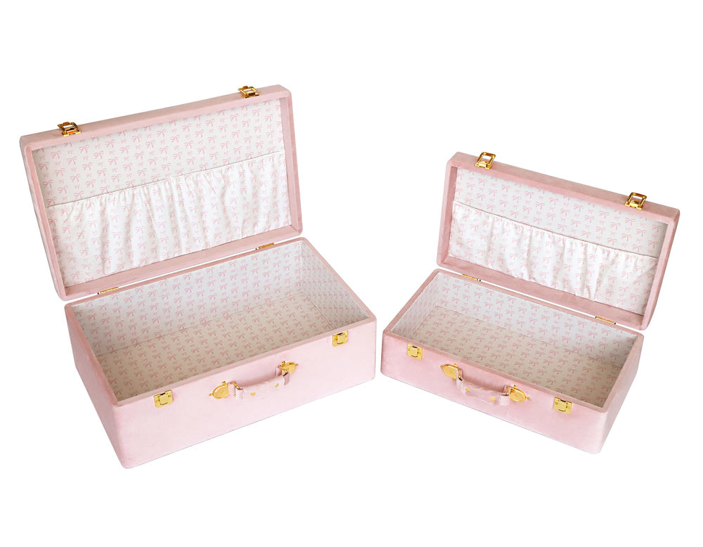 Velvet Storage Trunks Set of 2 with Wood Frame & Gold Hardware