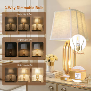 Iron Art Table Lamp Set of 2 with USB Charging Ports & Dimmable Bulb