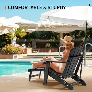 Folding Adirondack Chairs with Retractable Footrest & Cup Holders – HDPE, 400 LBS Capacity