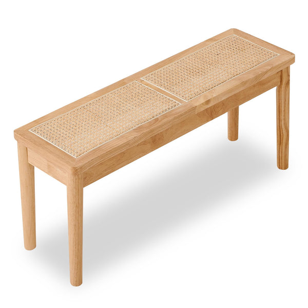 40" Wooden Dining Bench with Woven Rattan Seat