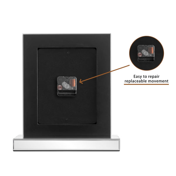 Mirrored Desk Clock with Crystal Accents & Roman Numerals