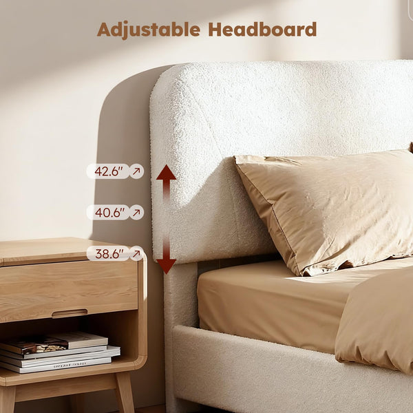Boucle Cloud Platform Bed Frame with Adjustable Headboard