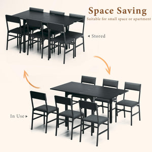 7-Piece Extendable Dining Table Set with 6 Upholstered Chairs