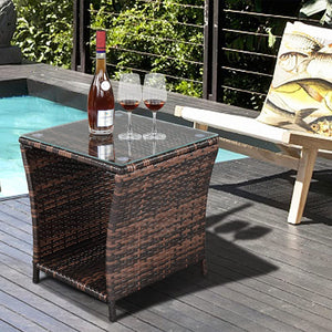 Outdoor Wicker Side Table with Glass Top