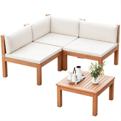 4-Piece Outdoor Sectional Sofa Set with Acacia Wood Coffee Table