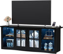 Farmhouse TV Stand 58 Inch with Glass Doors, LED Lights & USB Charging