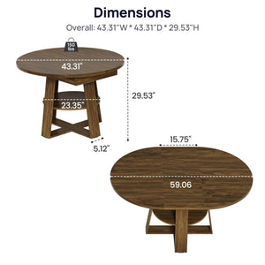 Fluted Round Extendable Dining Table 43–59 Inch