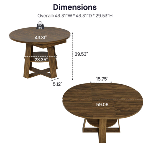 Fluted Round Extendable Dining Table 43–59 Inch