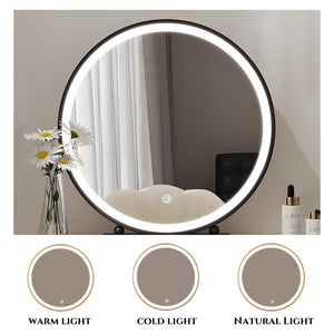 Modern Makeup Vanity Desk with LED Mirror, Stool & 8 Drawers