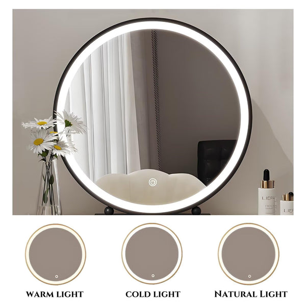 Modern Makeup Vanity Desk with LED Mirror, Stool & 8 Drawers