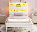 Twin Bed Frame with Headboard, LED Lights & Charging Station