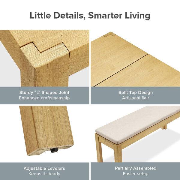 Solid Wood Upholstered Dining Bench – Modern Farmhouse Style