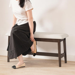 Bamboo Dining Bench with Upholstered PU Leather Seat