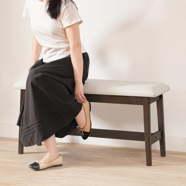 Bamboo Dining Bench with Upholstered PU Leather Seat