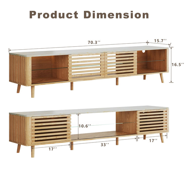 70" TV Stand with LED Lights & Faux Marble Top