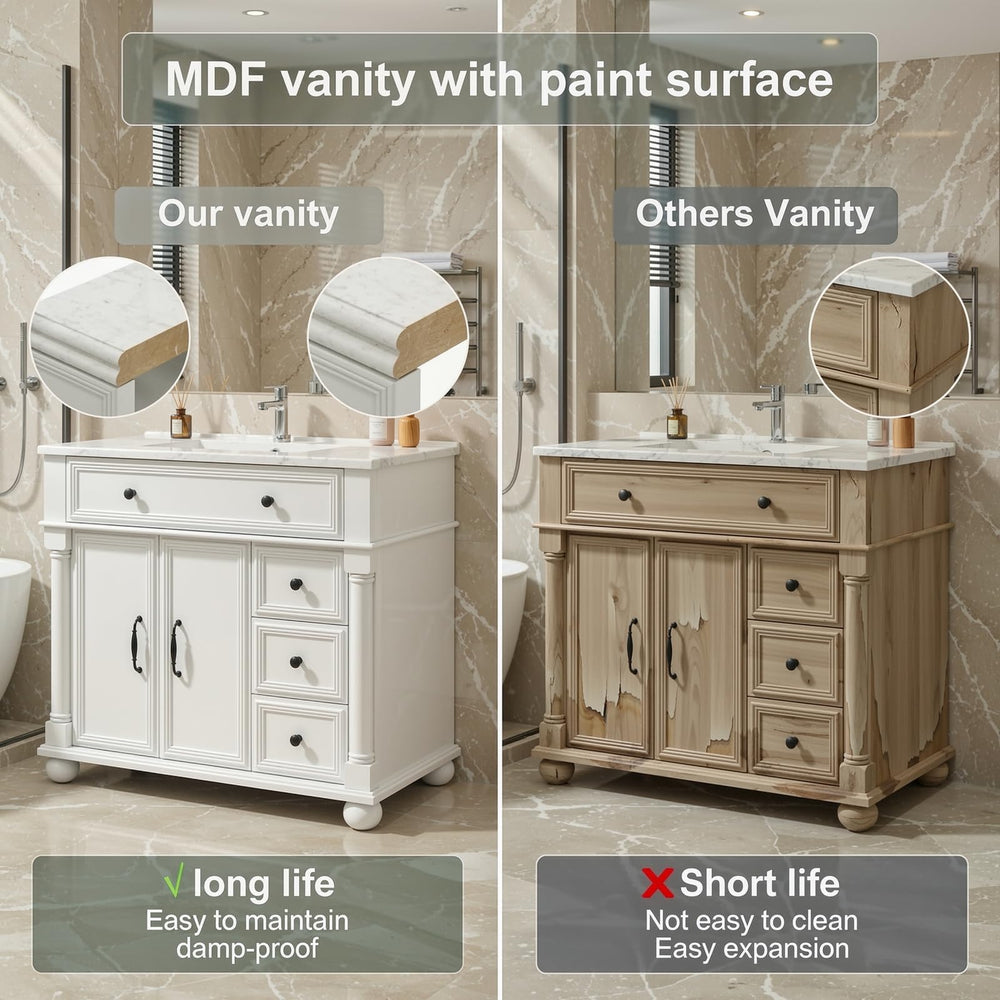 36" Farmhouse Bathroom Vanity with Integrated Ceramic Sink & Soft-Close Storage