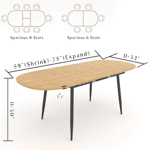 Extendable Oval Dining Table with Metal Legs
