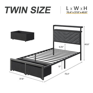 LED Storage Platform Bed with Charging Station & Upholstered Headboard