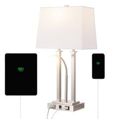 2-Light Modern Farmhouse LED Table Lamp with USB and Reading Light