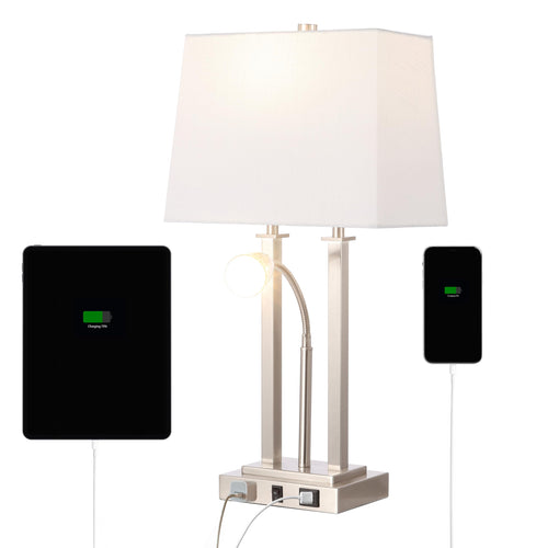 2-Light Modern Farmhouse LED Table Lamp with USB and Reading Light