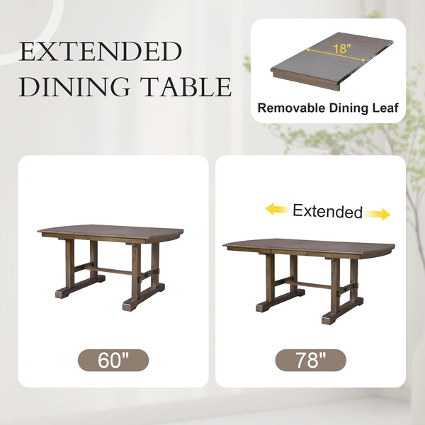 6-Piece Extendable Dining Table Set with Chairs and Bench