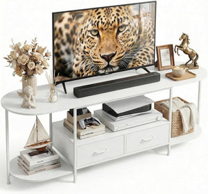 63-Inch Curved Edge TV Stand with Fabric Drawers