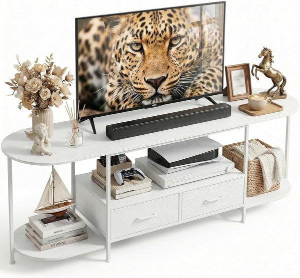 63-Inch Curved Edge TV Stand with Fabric Drawers