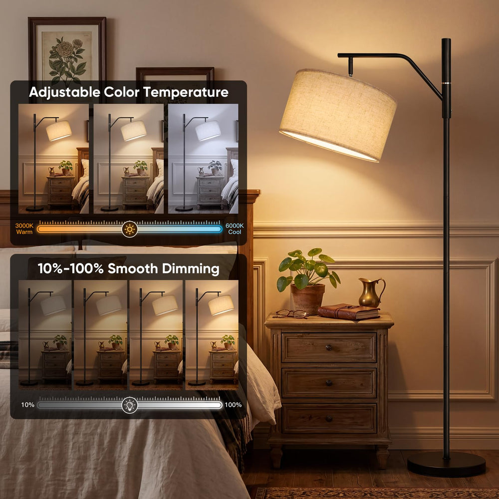 Kimjo Cordless Floor Lamp, 5000mAh Rechargeable Floor lamp for Living Room Modern Standing Lamp with Linen Shade, Tall Lamp with Remote Control Timer, Dimming for Bedroom Reading Hoom Decor