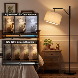 Cordless Rechargeable LED Floor Lamp with Remote & Linen Shade