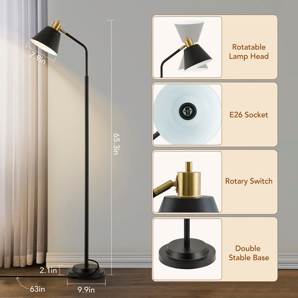 65.3" Industrial Floor Lamp with Adjustable Head & Dual Base