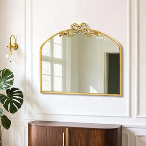 Vintage Arched Bow Wall Mirror – Gold Metal Frame