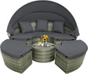 Outdoor Round Rattan Daybed with Retractable Canopy & Adjustable Coffee Table