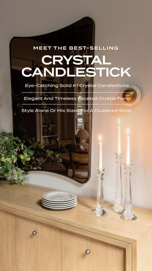 Crystal Candlestick Holders Set of 3 — Clear Tapered Candle Holders S, M & L