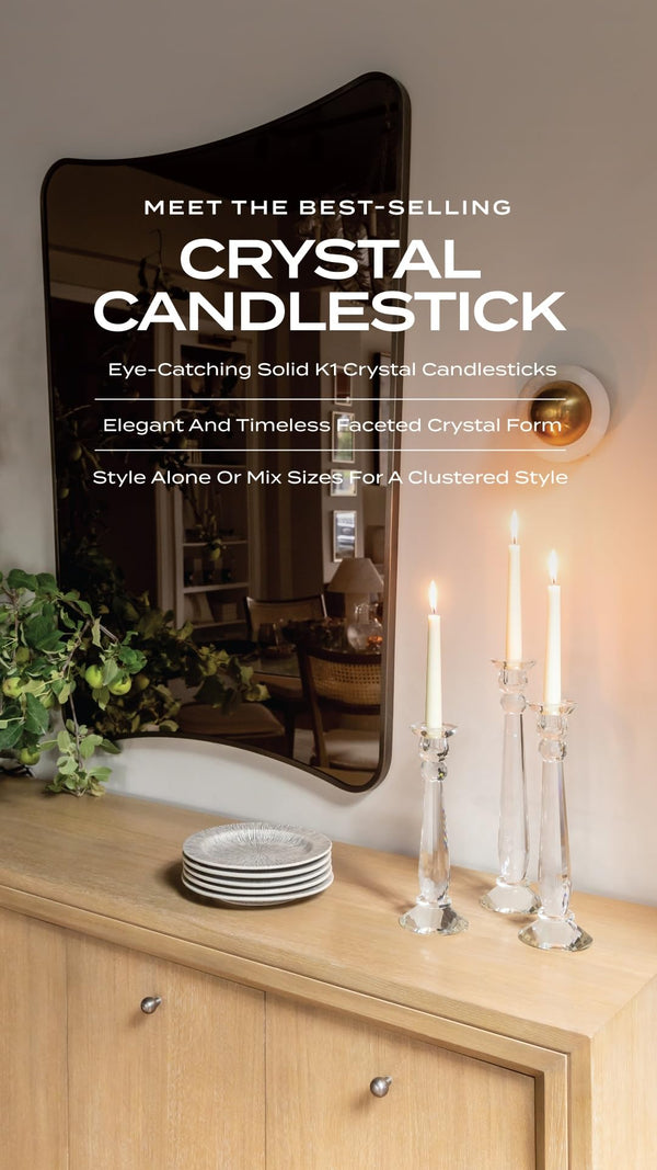 Crystal Candlestick Holders Set of 3 — Clear Tapered Candle Holders S, M & L