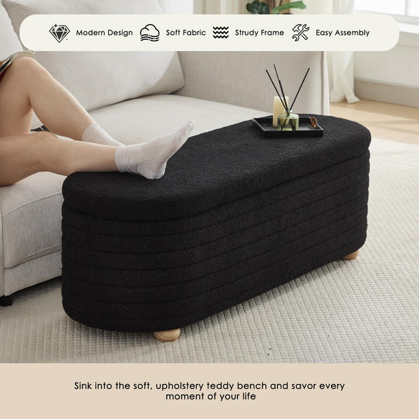 Storage Ottoman Bench with Hidden Storage & Safety Hinge