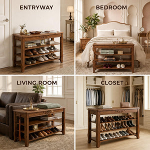 Lift-Top Storage Bench with 3-Tier Shoe Rack
